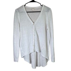 Eileen Fisher System White Linen Lightweight Knit Cardigan Hi-lo Lagenlook Sz PM